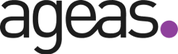 Ageas logo in black lowercase letters with purple dot
