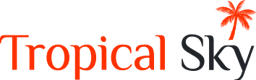 Tropical Sky logo with orange palm tree icon and black text